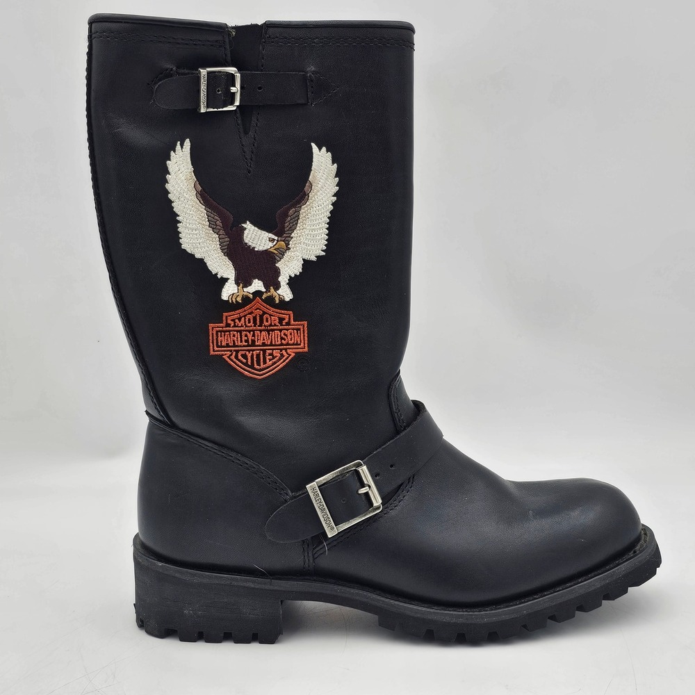 Harley-Davidson Mens Black Leather Eagle Logo Engineer Boots 91511 Size 9 USA